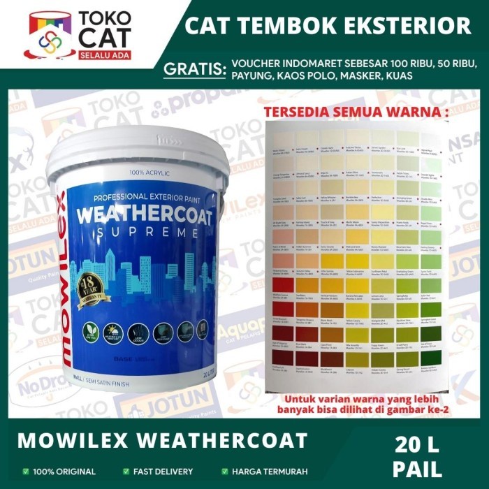 Cat Tembok Luar Mowilex Weathercoat SUPREME Warna Putih 20 Liter Pail // Cat Tembok Eksterior // Cat