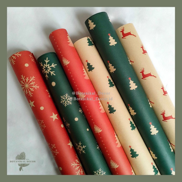 Christmas Kraft Wrapping Paper Cellophane Kertas Buket Bouquet Dekor