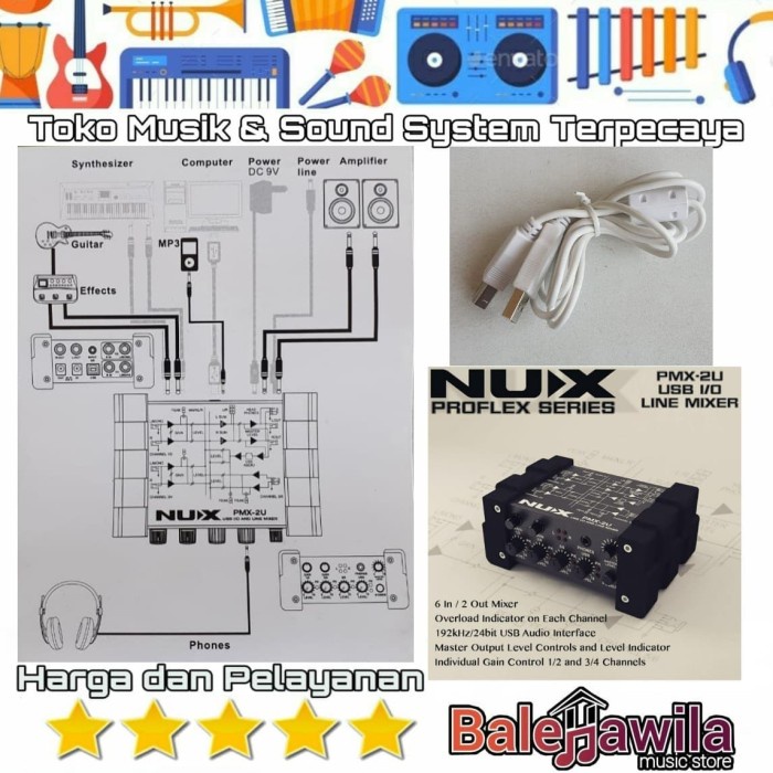 Audio Interface SoundCard NUX PMX 2U PMX2U Usb I/O Line Mixer USB