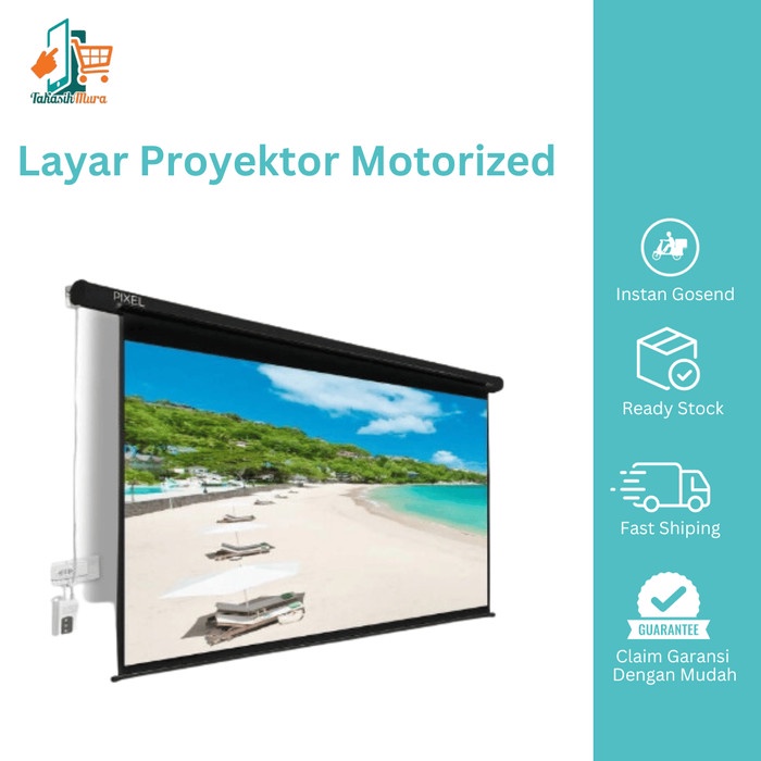 Hawas Layar Proyektor Motorized 70'' 100'' 120'' Remote Otomatis Proyektor