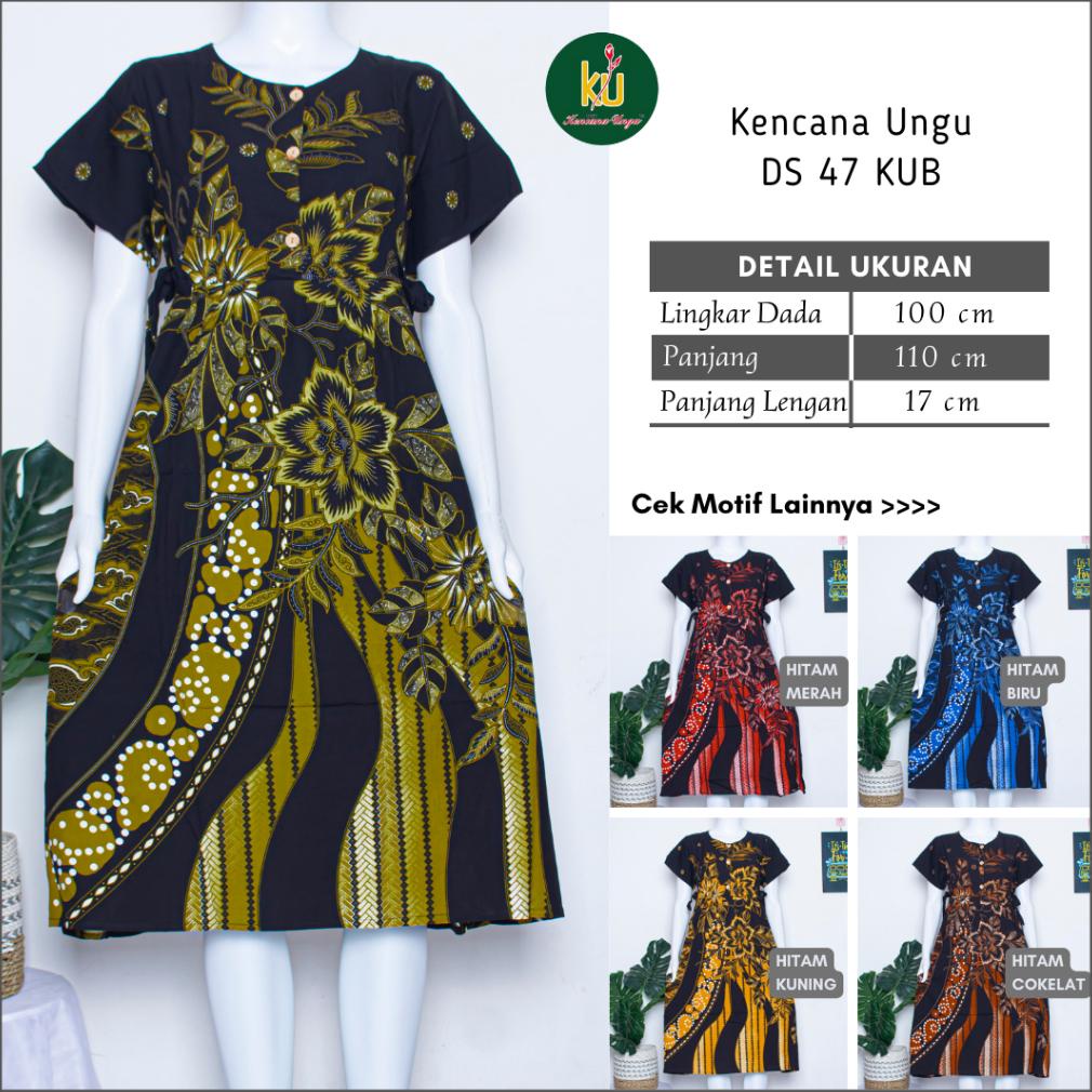 Murah COD DS47 Daster Chibi Batik Kencana Ungu Asli Original Label Biru / Hijau Motif Terbaru Busui Friendly Baju Santai Tidur Wanita Dewasa Kekininan dengan Tali Pinggang Murah