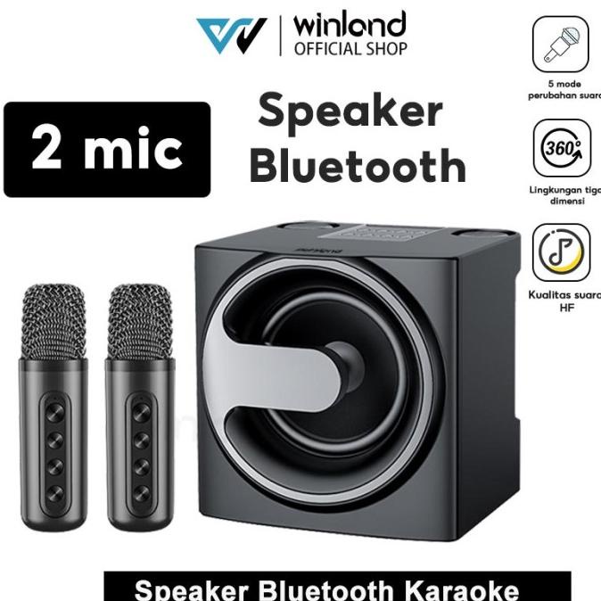Winland Speaker Bluetooth Protable + Karaoke 2 Mic Wireless Speaker Hf