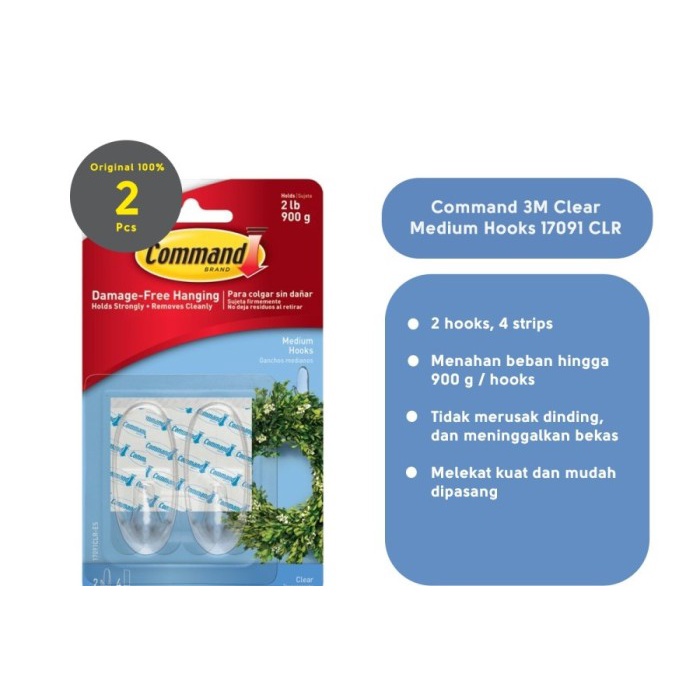 

Gratis Ongkir Gantungan Pengait Hook Tembok Transparant Bening 3M Command 17091