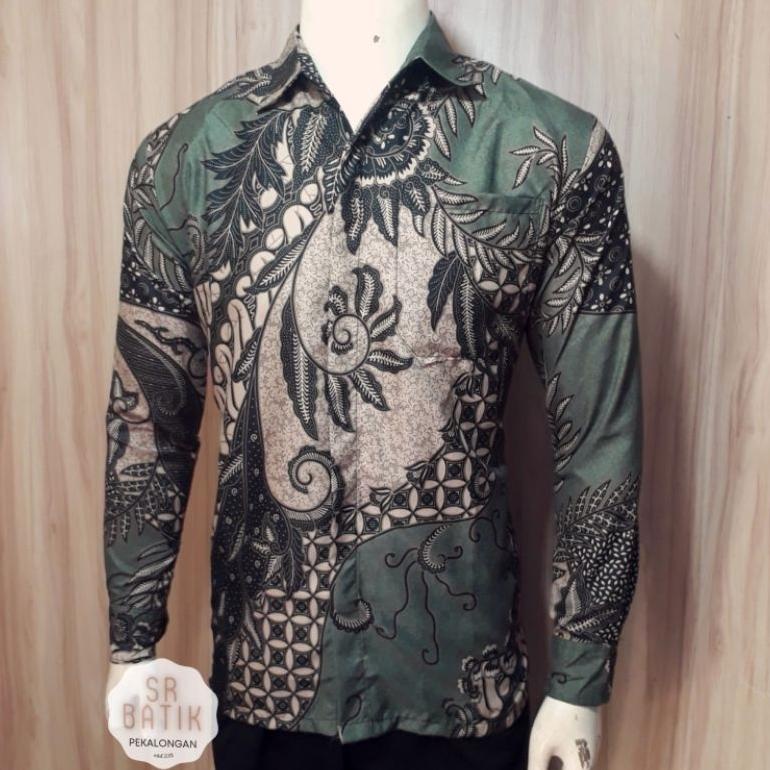 Best Produk Size M L XL XXL BSWART Batik HRB026 Kenongo Hem Batik Kate Ijo Sage Kemeja Batik Pria Bi
