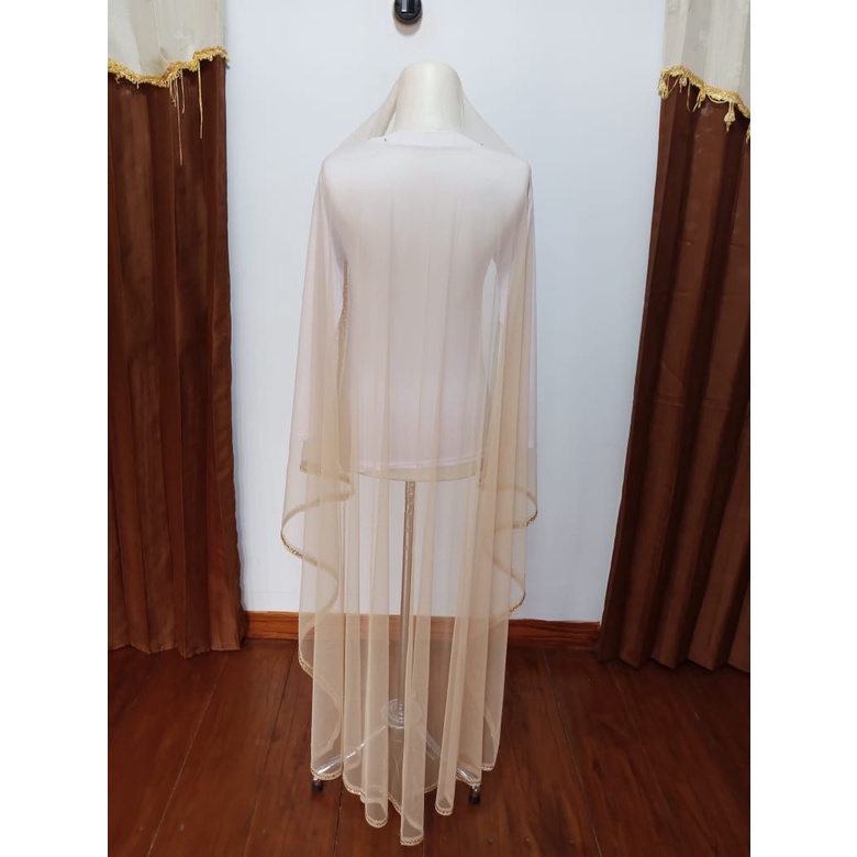 [Panjang 160 Coklat Muda] Kerudung Gantin Mutiara / Slayer Gantin / Veil Wedding / Slayer Wedding /