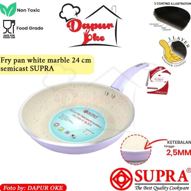 Supra Fry Pan 24 cm White Marble Anti Lengket / Frying Pan / Griller
