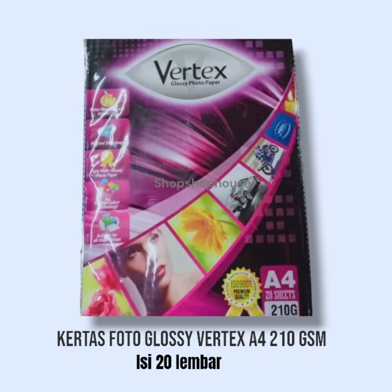 

Kertas foto glossy inkjet vertex A4 210gr (20 lembar)