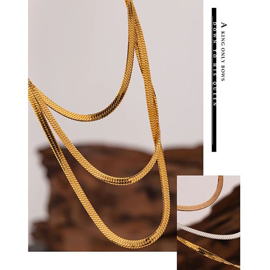 [Baru] Nkgp-23 Quadra Gold Plated 18K Stainless Steel Snake Chain Stacked Geo Limited