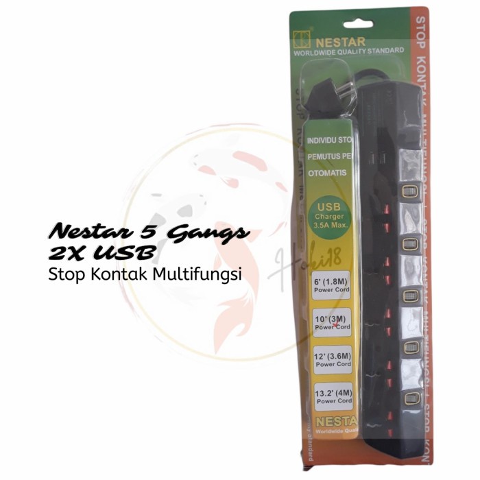 [Ori] Stop Kontak Nestar Winstar Lubang 5 Usb Black/Colokan Listrik Terbatas