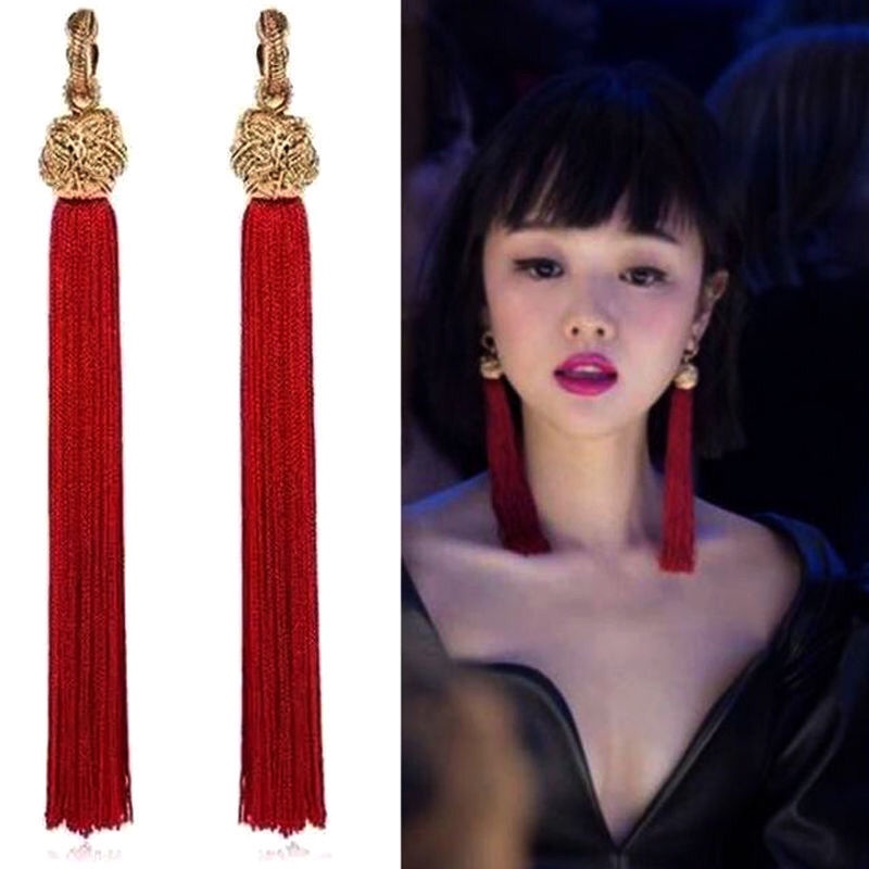 Anting-Anting Rumbai Panjang Merah untuk Anting-Anting Cheongsam