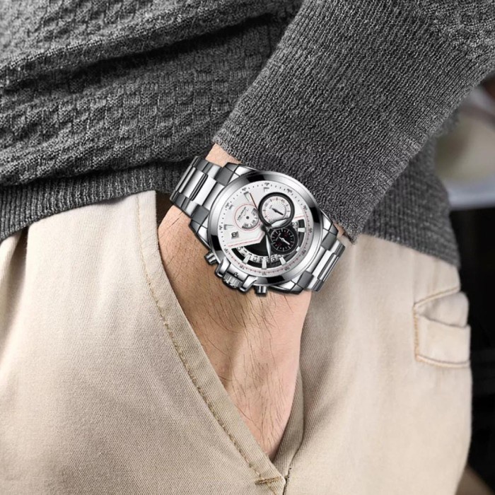 ✅New Ori Jam Tangan Pria Keren New Biden Original Silver Crono Tanggal Aktif Berkualitas