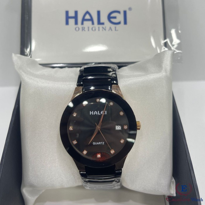 ✅New Ori Excellent Watch Jam Tangan Pria Halei 588M Black Gold Terbaru