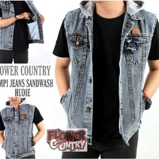 Jaket Pria Rompi Vest Hoodie Jeans Denim Sandwash Premium [ Promo ]