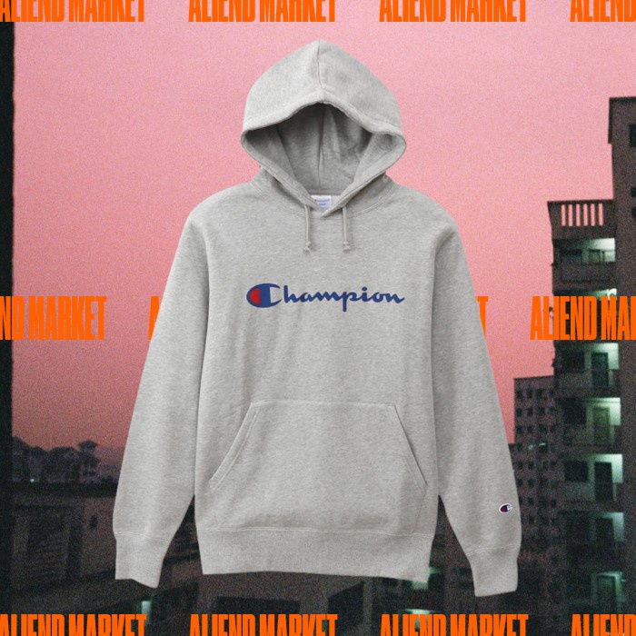 [COD] Champion Hoodie Big Script Logo Grey Original Diskon