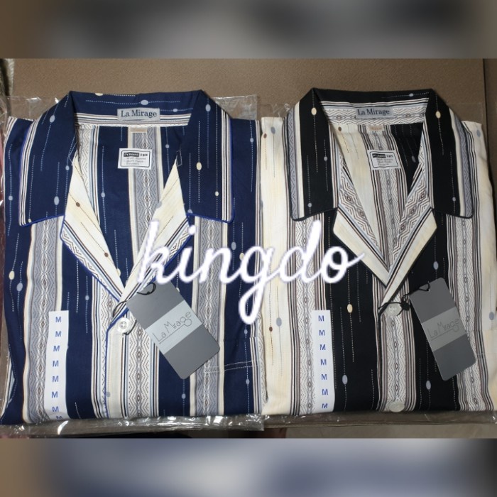 [COD] Piyama Lengan Pendek Katun Pria La Mirage Biru Hitam Garis Berkualitas