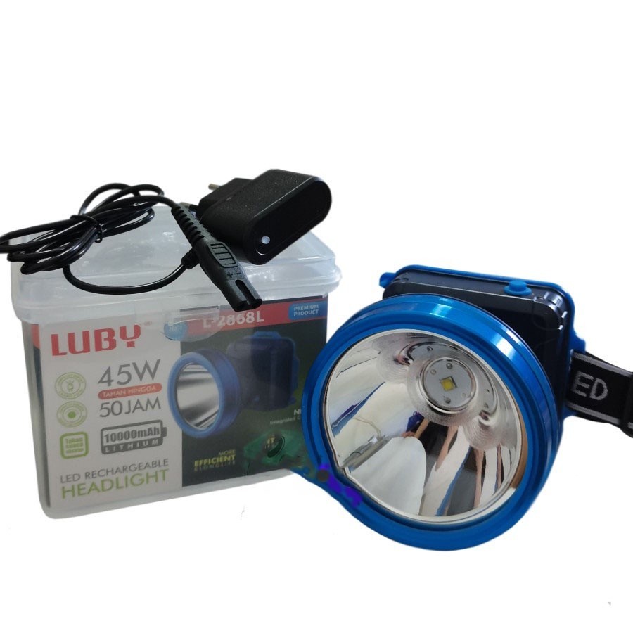 Senter Kepala Led 45 Watt Luby L-2868L Headlamp Cahaya Putih Waterproof 50 M
