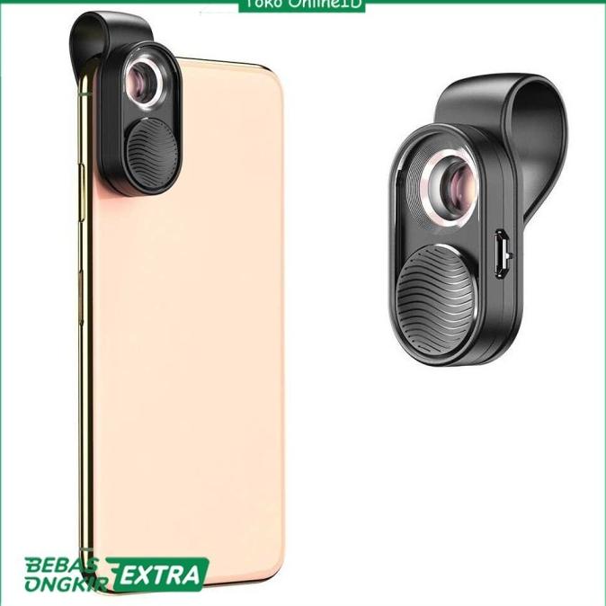 Lensa Zoom APEXEL Lensa Kamera Hp Super Zoom Mikroskop 100x Lampu LED