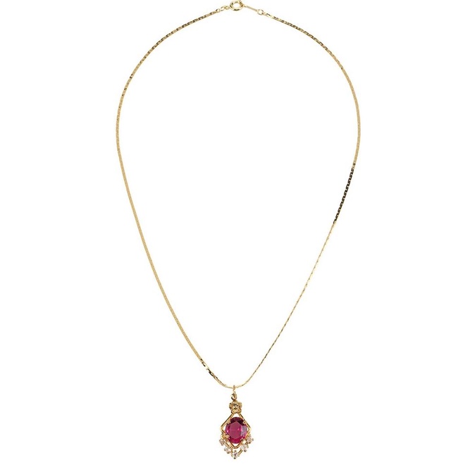 Terlaris 1901 Hijab Kalung Pink Sapphire Berlian Swarovski Lapis Emas Terbaik