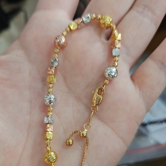 Gelang Serut Pentol Bola Pasir Rosegold Putih Emas Asli 375 19Cm Besar