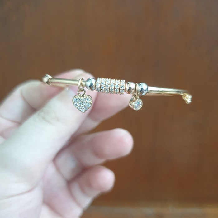 ✨Sale Bangle Gelang Oval Ubs Simpel Mata Putih Polos Emas Asli 375 Gold Limited