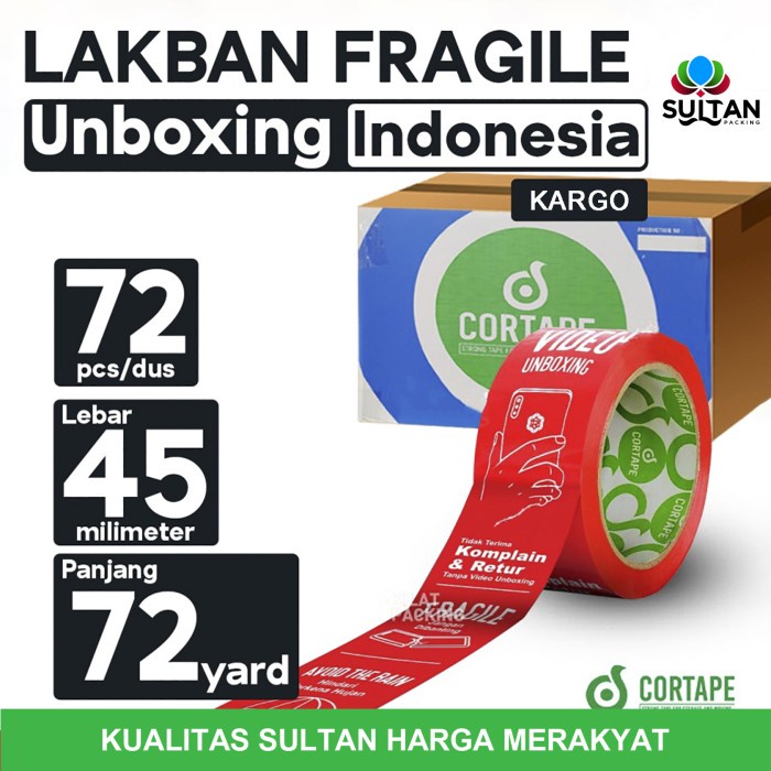 

✨Ready Lakban Fragile Unboxing Indonesia - 45 Mm X 72 Yard Per Dus Kargo Terbaru