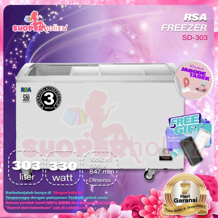 ✨Original Chest Freezer Rsa Sd-303 Sleding Curve Glass Freezer Box Garansi Resmi Diskon