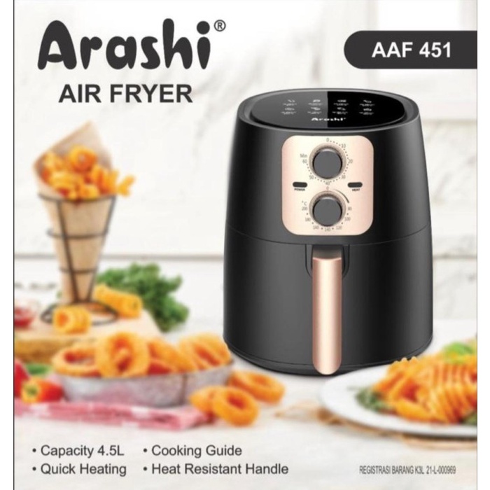 ✨New Ori Arashi Air Fryer Aaf-451 4.5L Aaf 451 Pengorengan Tanpa Minyak Berkualitas