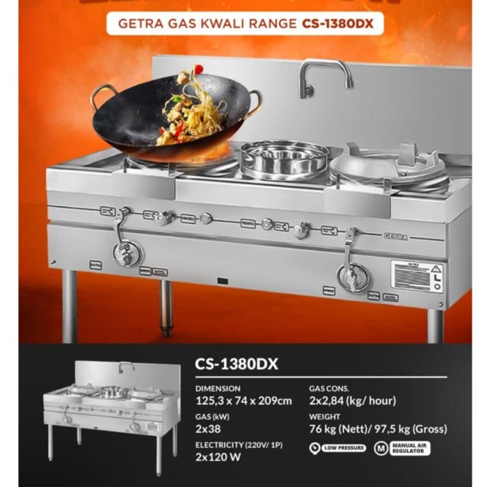 ✨New Ori Kwali Range Getra Cs-1380Dx Low Pressure Gas 2 Burner 1 Soup Ring New Terbatas