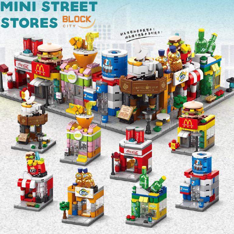 BLOCK CITY / Lele Brothers Koleksi Mini Street City Toko Makanan burger soda coffee shop Store  Bric