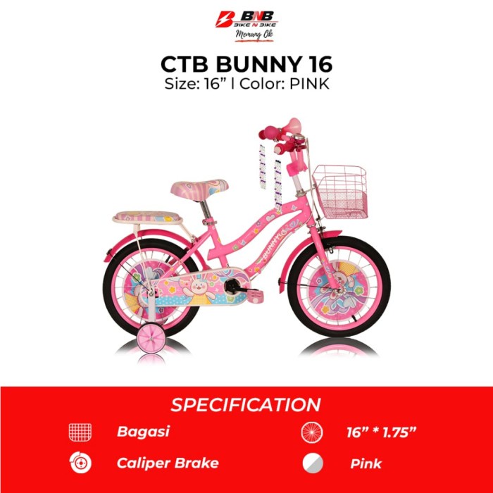 ✨Original Sepeda Anak Perempuan 16 Bunny Bnb Terbatas