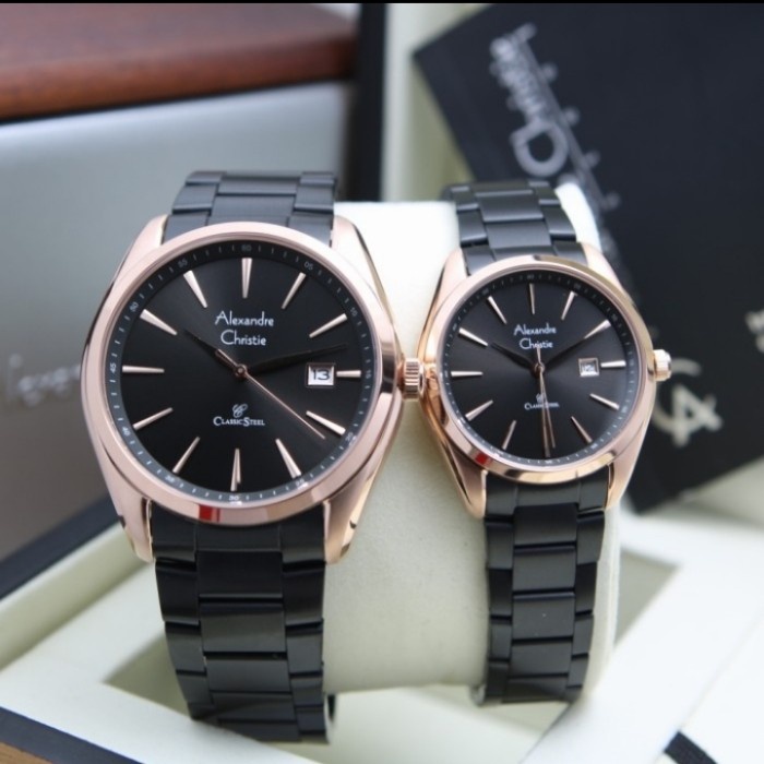 ✨Termurah Alexandre Christie Ac 8658 / Ac8658 Black Rosegold - Jam Tangan Couple Berkualitas