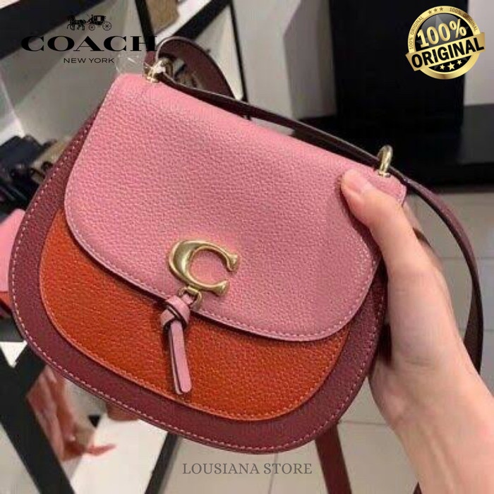 ✨New Ċöāĉħ Remi Saddle Bag In Colorblock Pink Multi Diskon
