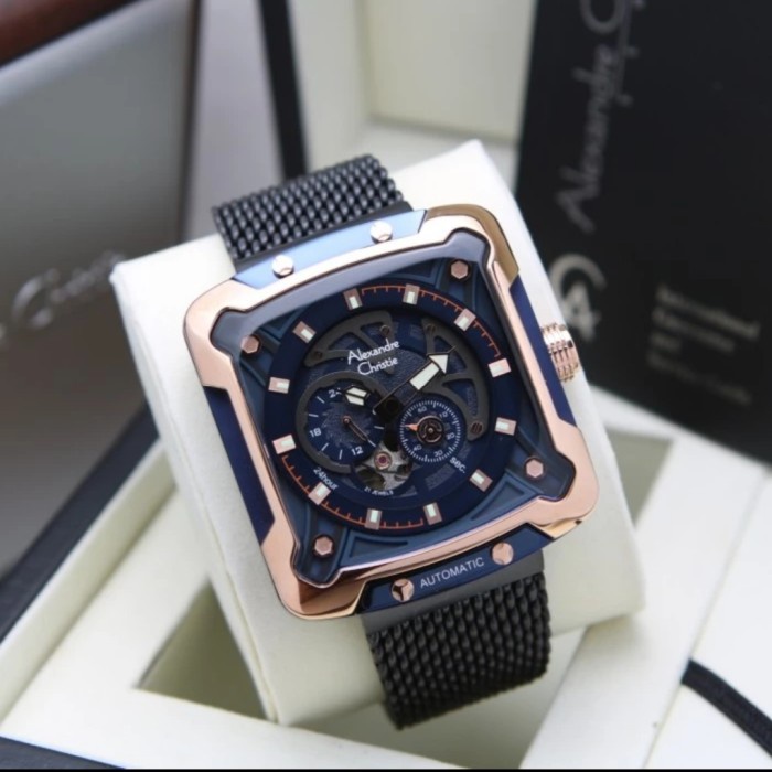 ✨Sale Alexandre Christie Ac 3039 Rosegold Black Blue Ac3039 Pria Original Diskon