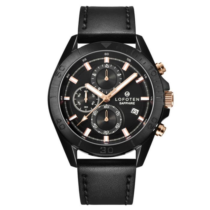 ✨Ready Lofoten F-6504 Mc - Jam Tangan Pria Kulit Stainless - Sapphire Hitam Berkualitas