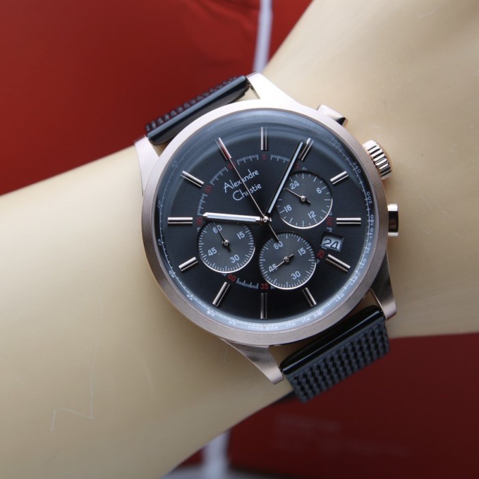 ✨Ready Jam Tangan Pria Alexandre Christie Ac 6574 Ac6574 Black Rosegold Origi Terbaru