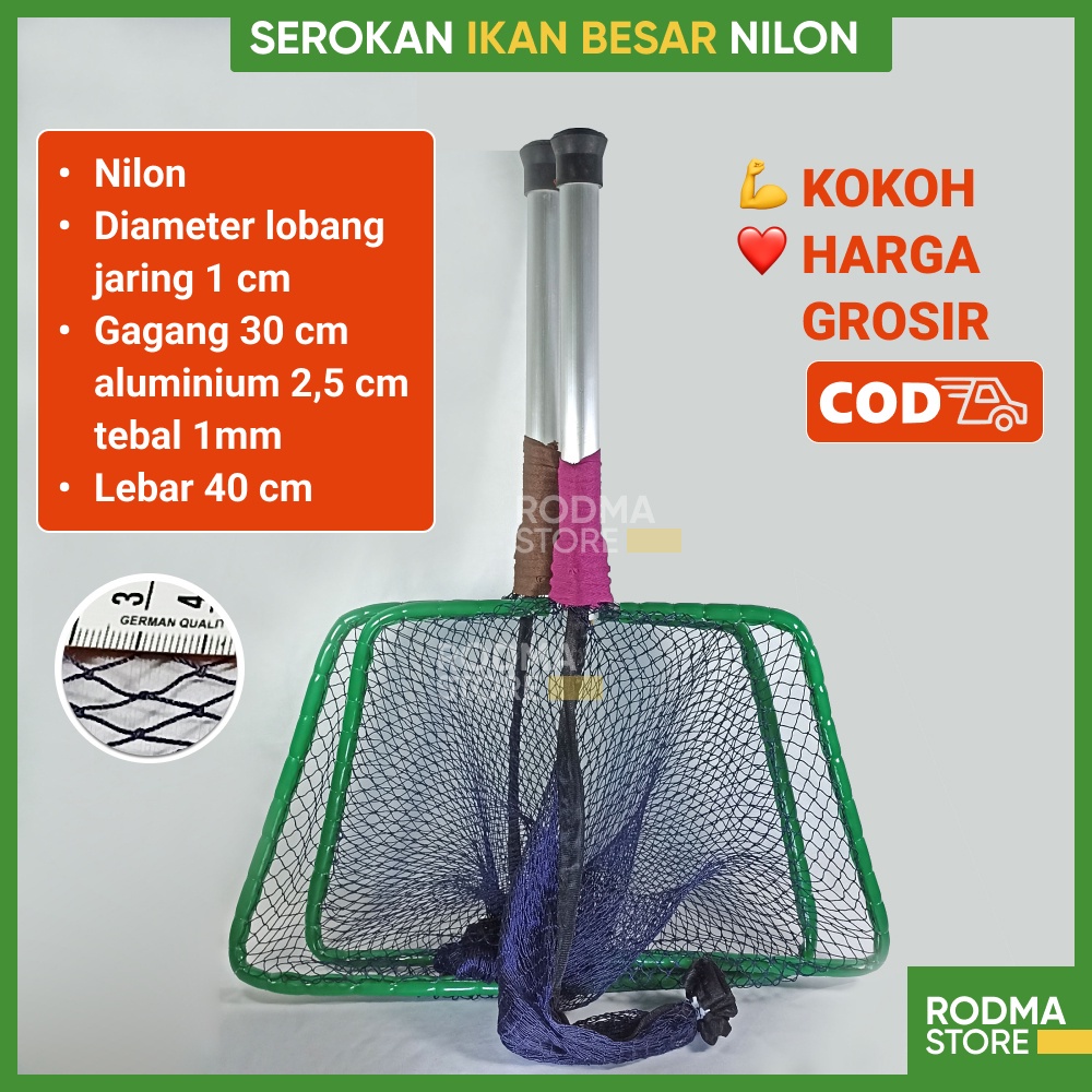 Serokan Ikan Besar Noklis Gagang Alunium Jaring Ikan Lat Nilon
