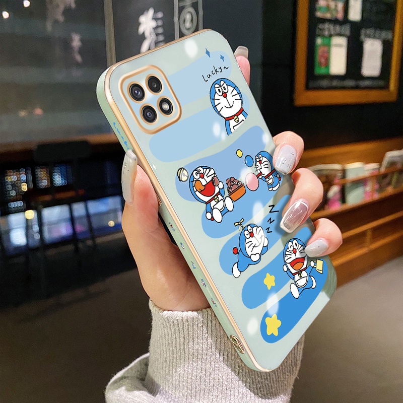 Casing Ponsel untuk Samsung A22 5G M22 A22s 5G A20s A21s Case silikon Doraemon HP bergaris softcase 