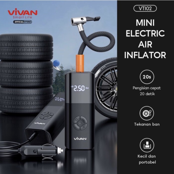 Promo Vivan Pompa Angin Elektrik Pompa Ban Angin Emergency Inflator Tire Car