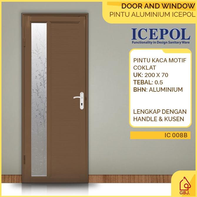 Pintu Aluminium Coklat Kaca Motif Icepol 200X70 + Kusen + Handle