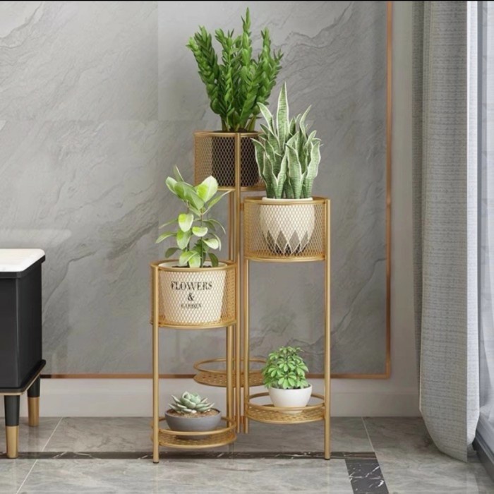 [New] Nordic Gold Iron Vase Storage Stand - Rak Pot Bunga Susun Terbaru