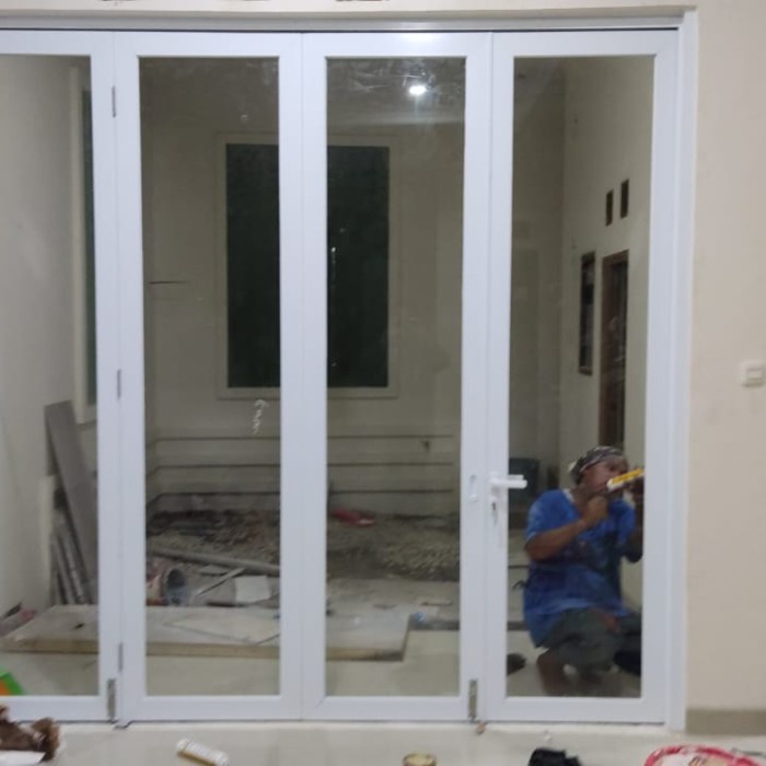[New] Pintu Lipat Almunium Aluminium 4 Daun1 Swing 3 Lipat Bahan Ykk Putih Diskon