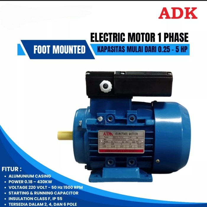 ✨Termurah Dinamo Listrik Adk 1 Hp 220V 1Phase // Elektro Motor Listrik 1 Hp Terbaru