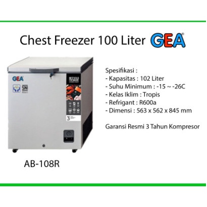 ✨Termurah Gea Ab 108 R Chest Freezer Box 100L Lemari Pembeku 100 Liter By Gea Diskon