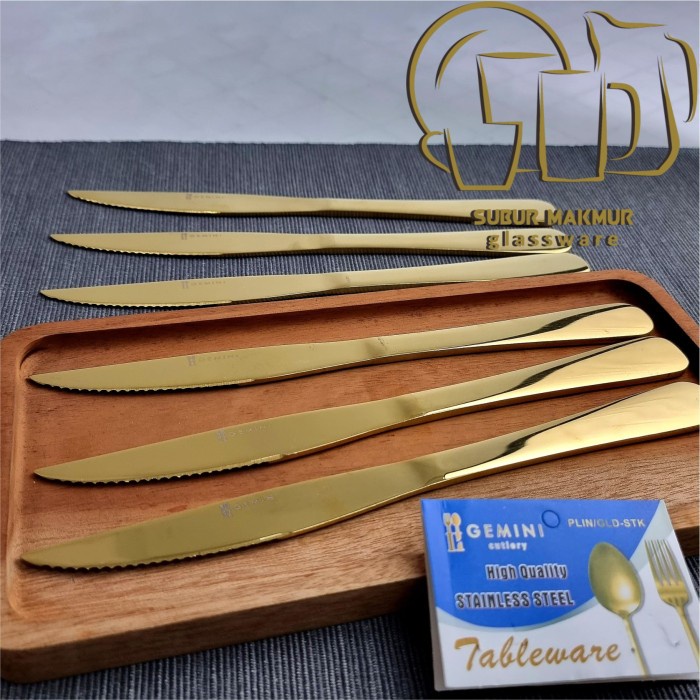 [6 pcs] Pisau Steak Emas Tebal Hotel Stainless Steel Gold Steak Knife