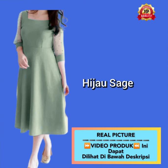 Baju Gaun Pesta Wanita Elonire Dress Natal Korea Terbaru Hijau Sage