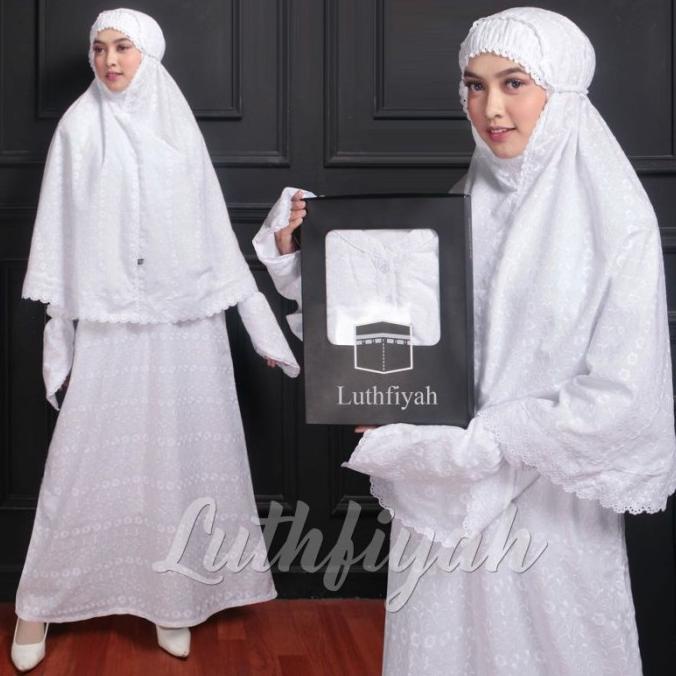 SATU SET BAJU IHRAM WANITA / STELAN GAMIS PUTIH UMROH KATUN