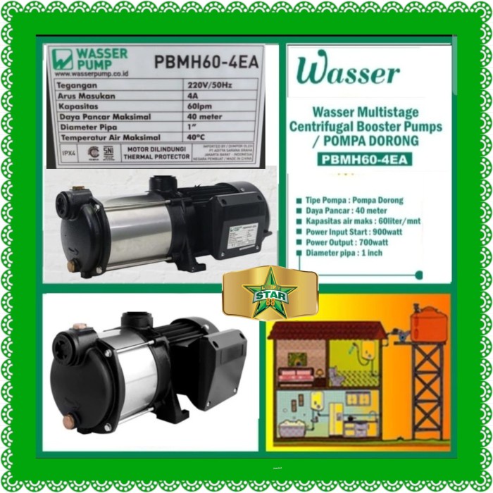 Ready Pompa Air Booster Wasser Pbmh60-4Ea No Otomatis Pendorong Pbmh 60-4Ea Murah