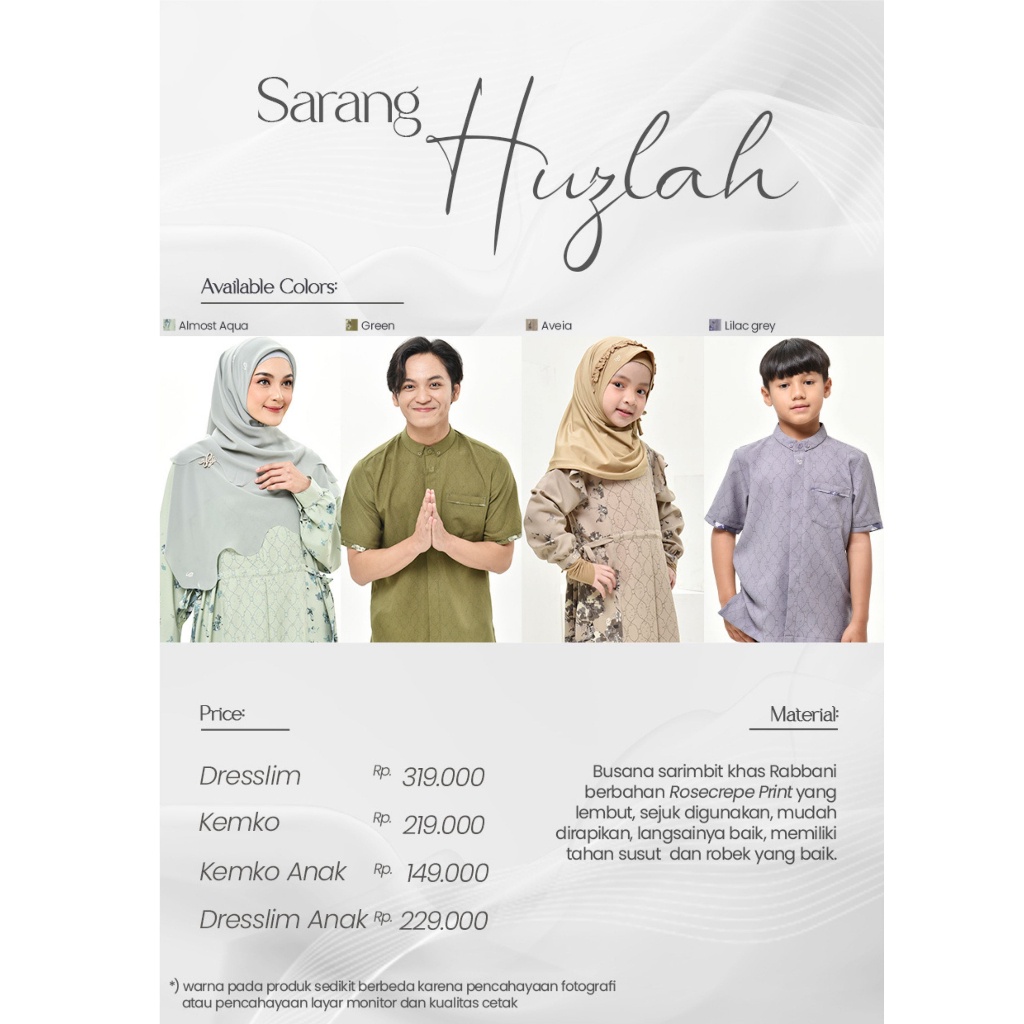 [SYAR'I TILL JANNAH] Gamis Kemko Sarang Huzlah Sarimbit keluarga Sarimbit Couple keluara Baju Couple