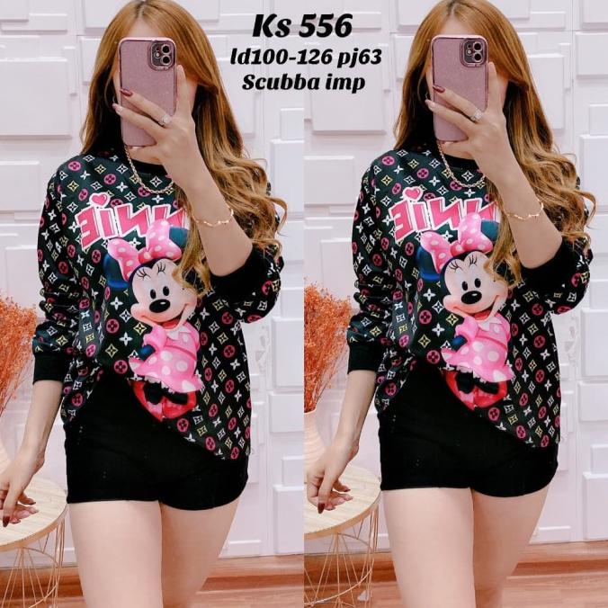 ZO944 kaos mickey engan panjang wanita scuba import 550 556 TERBARU