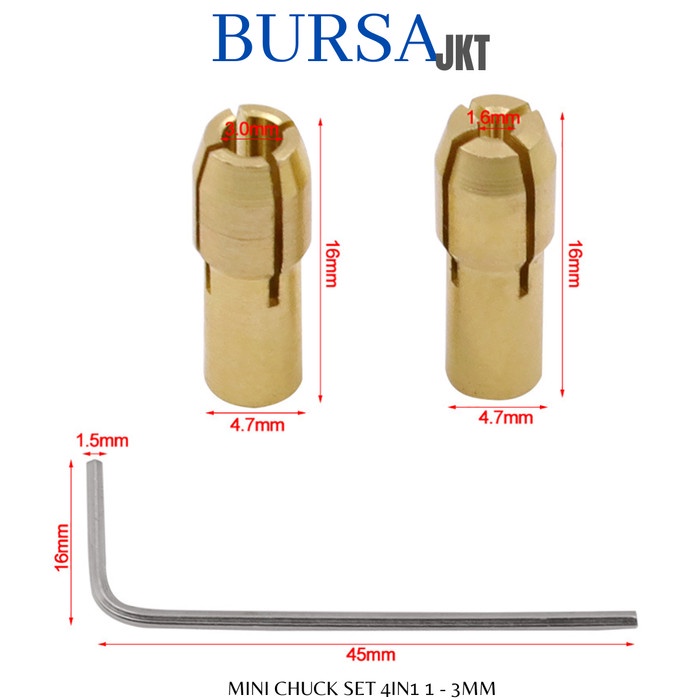 MINI BOR DRILL CHUCK 4IN1 1 - 3MM drat KUNINGAN